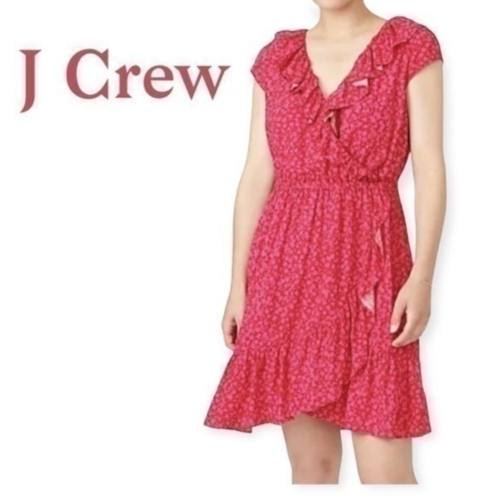 J Crew Red & Pink Floral Ruffled‎ Dress NWT Size 00